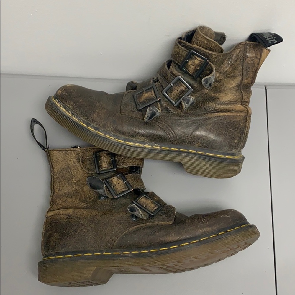 Dr Marten's Brown Leather Buckle Ankle Boots